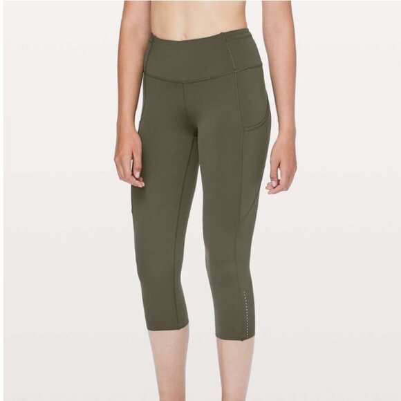 Lululemon Fast & Free Crop II *Nulux 19" Dark Olive - Picture 5 of 6
